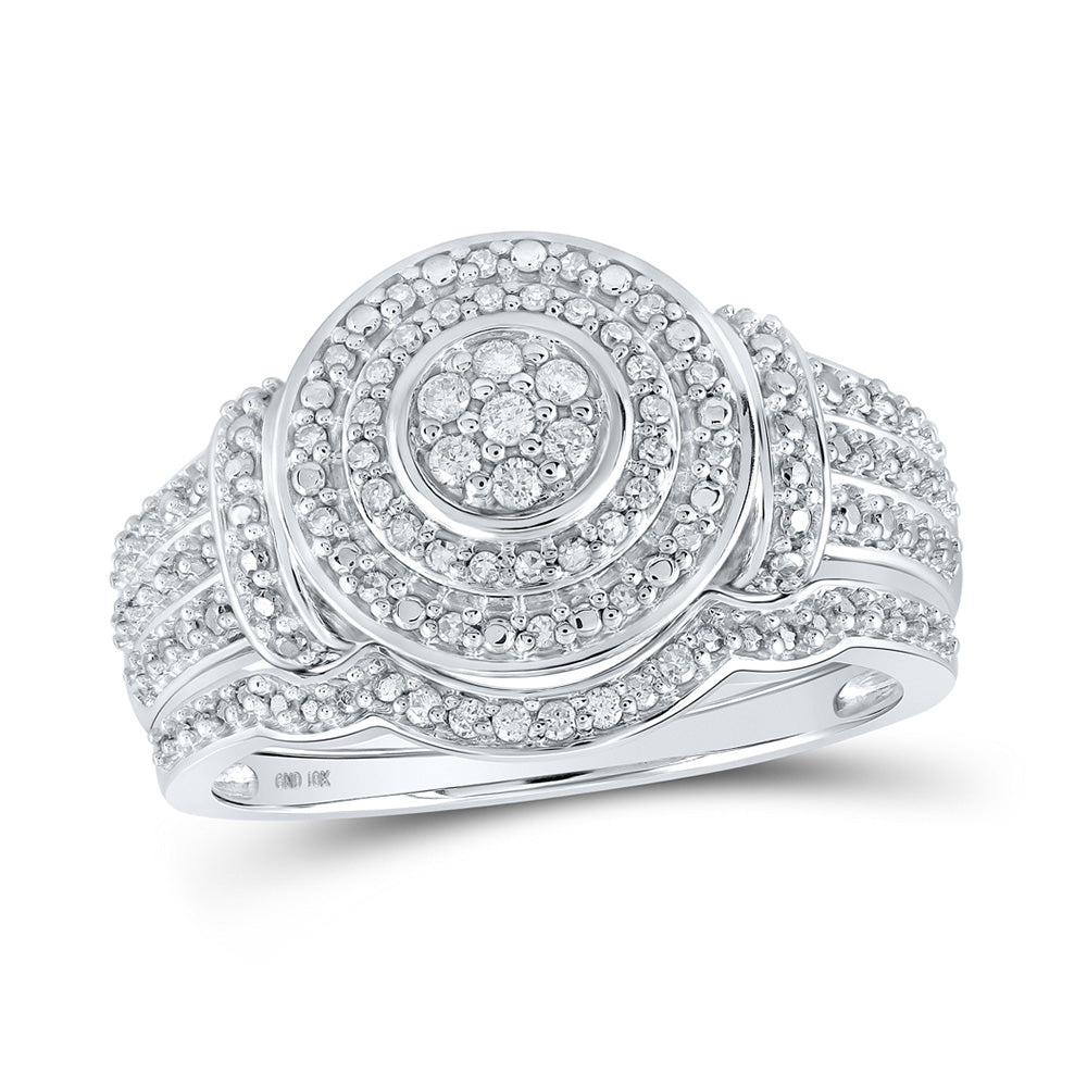 10K White Gold Round Diamond Cluster Bridal Wedding Ring Band Set 1/5 Cttw, Womens Size: 5-10