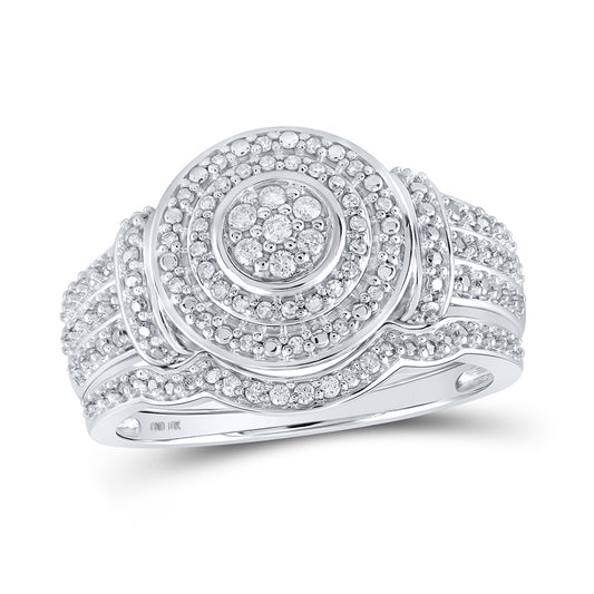 10K White Gold Round Diamond Cluster Bridal Wedding Ring Band Set 1/5 Cttw, Womens Size: 5-10
