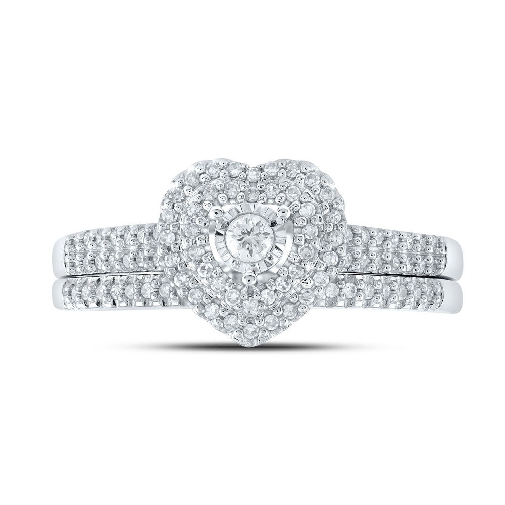 10K White Gold Round Diamond Bridal Wedding Ring Band Set 1/3 Cttw, Womens Size: 5-10