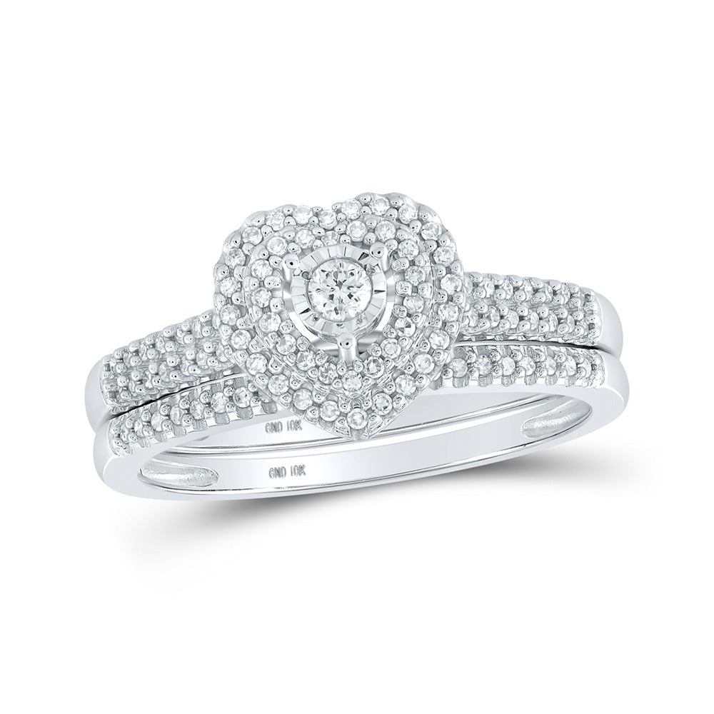 10K White Gold Round Diamond Bridal Wedding Ring Band Set 1/3 Cttw, Womens Size: 5-10