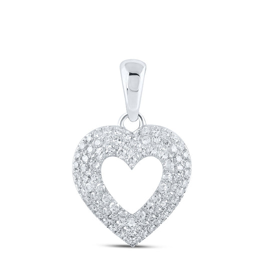 10K White Or Yellow Gold Womens Round Diamond Heart Pendant