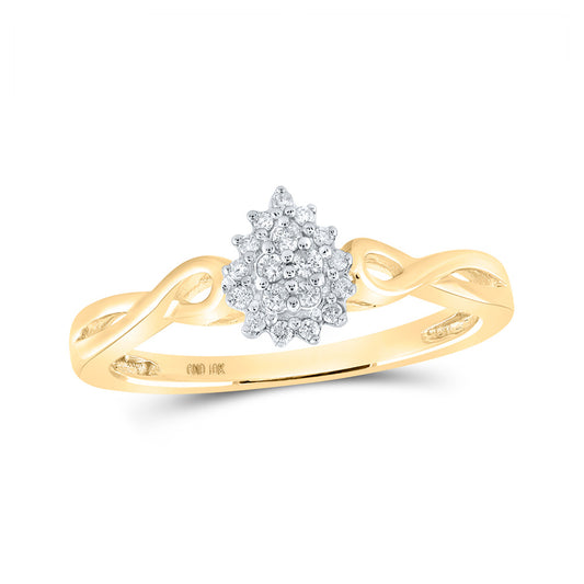 10K Yellow Gold Womens Round Diamond Teardrop Cluster Ring 1/10 Cttw, Womens Size: 5-10