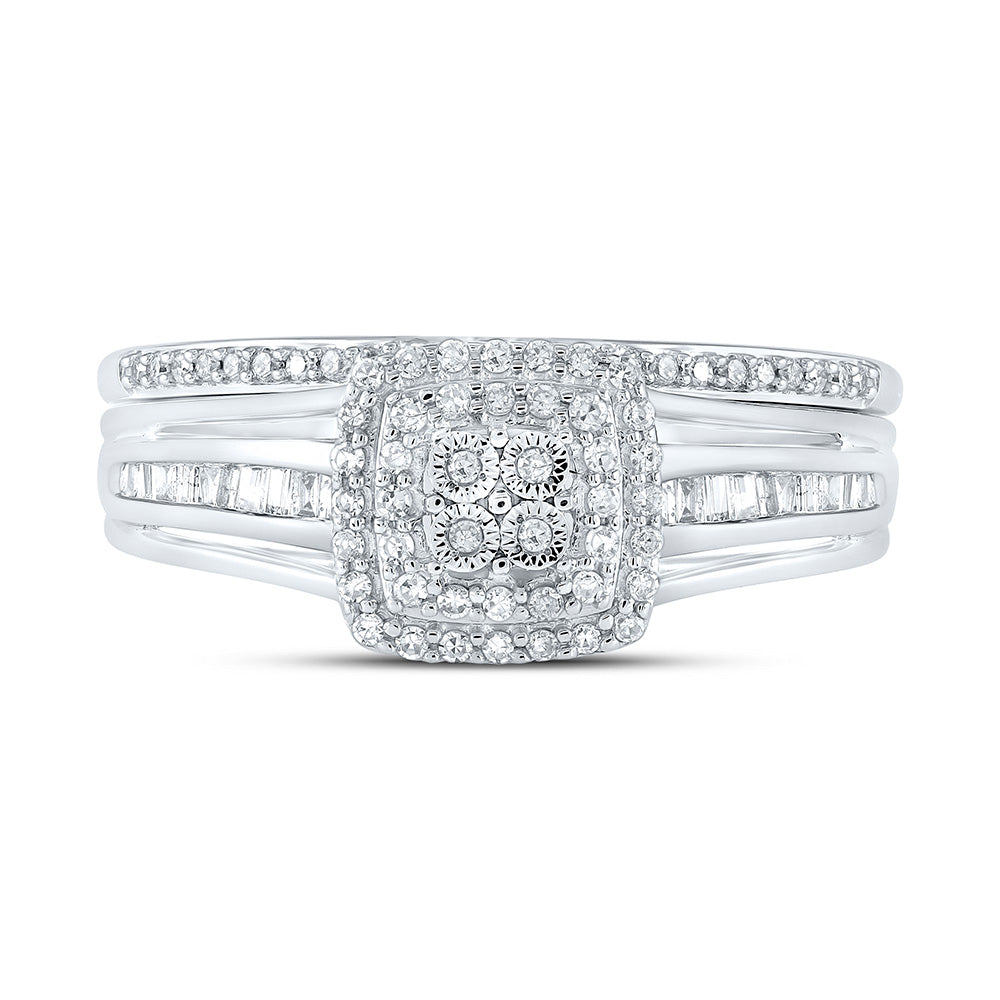 10K White Gold Round Diamond Halo Bridal Wedding Ring Band Set 1/4 Cttw, Womens Size: 5-10