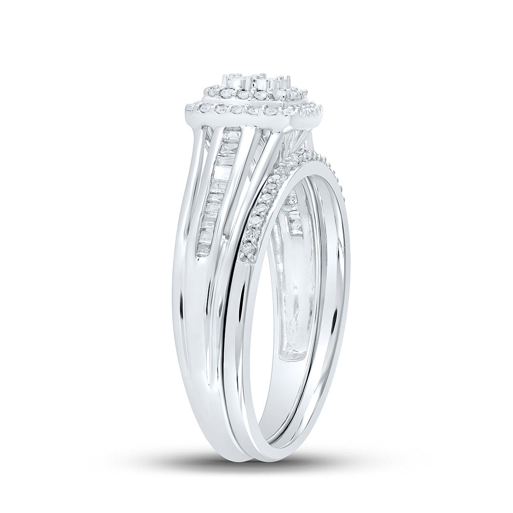 10K White Gold Round Diamond Halo Bridal Wedding Ring Band Set 1/4 Cttw, Womens Size: 5-10