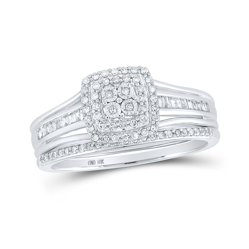 10K White Gold Round Diamond Halo Bridal Wedding Ring Band Set 1/4 Cttw, Womens Size: 5-10