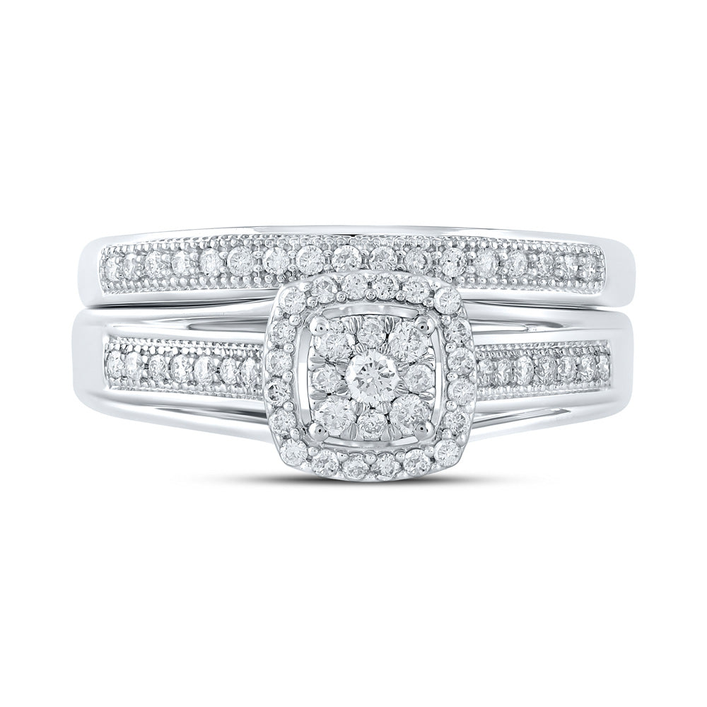 10K White Gold Round Diamond Cluster Bridal Wedding Ring Band Set 1/3 Cttw, Womens Size: 5-10
