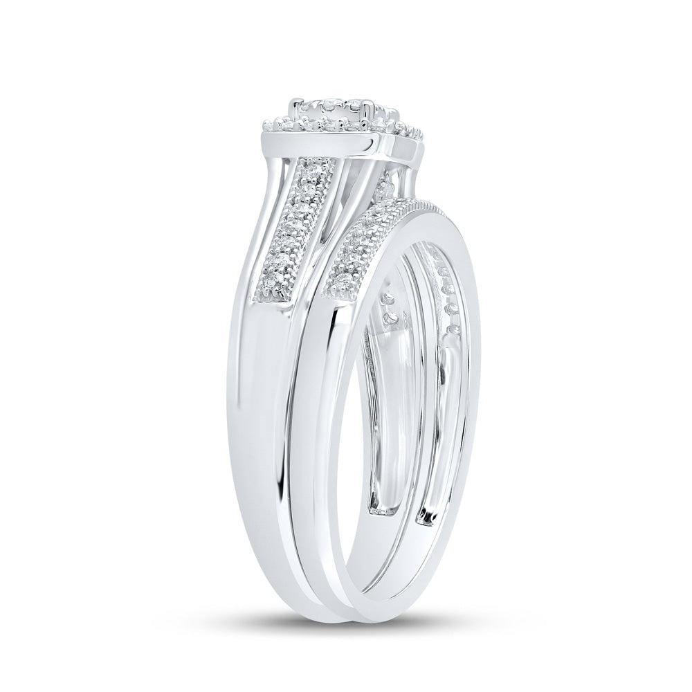 10K White Gold Round Diamond Cluster Bridal Wedding Ring Band Set 1/3 Cttw, Womens Size: 5-10