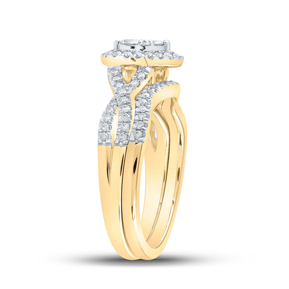10K White Or Yellow Gold Round Diamond Heart Bridal Wedding Ring Band Set , Womens Size: 5-10