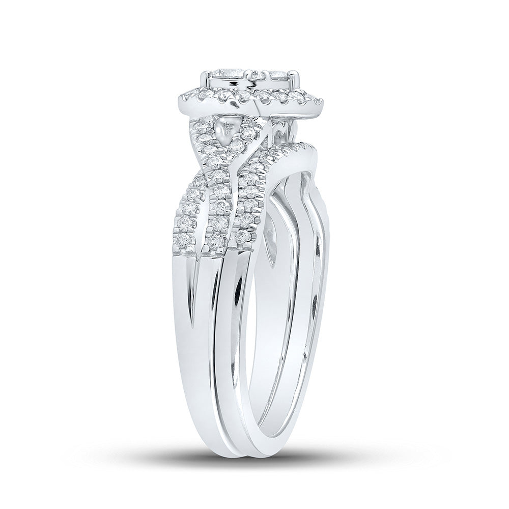 10K White Or Yellow Gold Round Diamond Heart Bridal Wedding Ring Band Set , Womens Size: 5-10