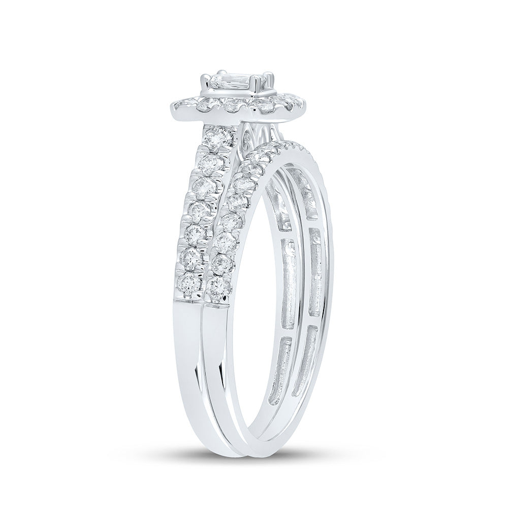 10K White Gold Emerald Diamond Halo Bridal Wedding Ring Band Set 3/4 Cttw, Womens Size: 5-10