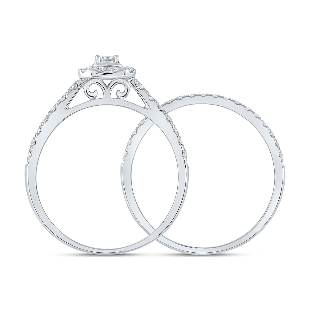 10K White Gold Emerald Diamond Halo Bridal Wedding Ring Band Set 3/4 Cttw, Womens Size: 5-10