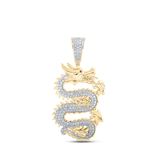 10K Yellow Gold Mens Round Diamond Dragon Charm Pendant 5/8 Cttw