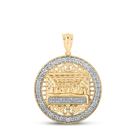 10K Yellow Gold Mens Round Diamond Last Supper Circle Charm Pendant 3/4 Cttw