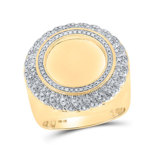 10K Yellow Gold Mens Round Diamond Memory Circle Ring 1/2 Cttw, Mens Size: 7-13