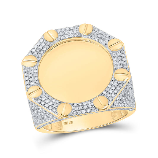 10K Yellow Gold Mens Round Diamond Memory Circle Ring 1-5/8 Cttw, Mens Size: 7-13