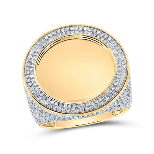 10K Yellow Gold Mens Round Diamond Memory Circle Ring 1-1/2 Cttw, Mens Size: 7-13