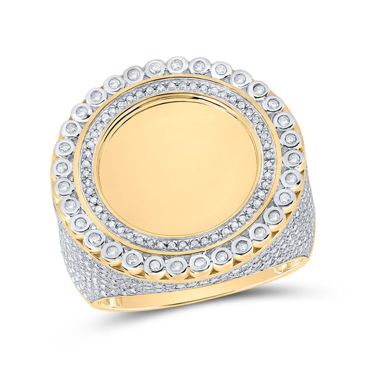 10K Yellow Gold Mens Round Diamond Memory Circle Ring 1-1/2 Cttw, Mens Size: 7-13
