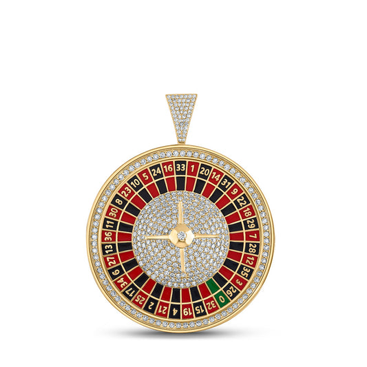 10K Yellow Gold Mens Round Diamond Roulette Casino Charm Pendant 5 Cttw, Length: 2.45 In, Width: 1.94 In