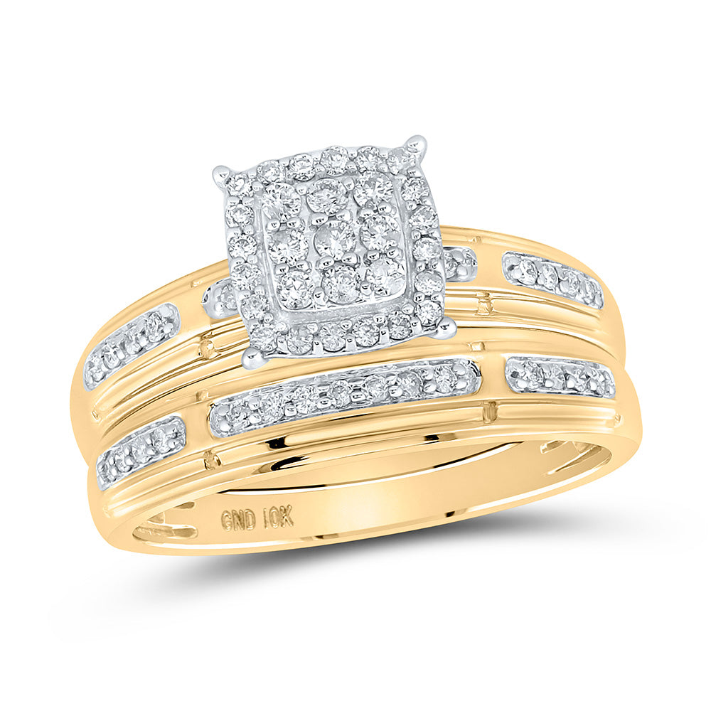 10K White Or Yellow Gold His Hers Round Diamond Cluster Matching Wedding Set , Womens Size: 5-10, Mens Size: 7-13