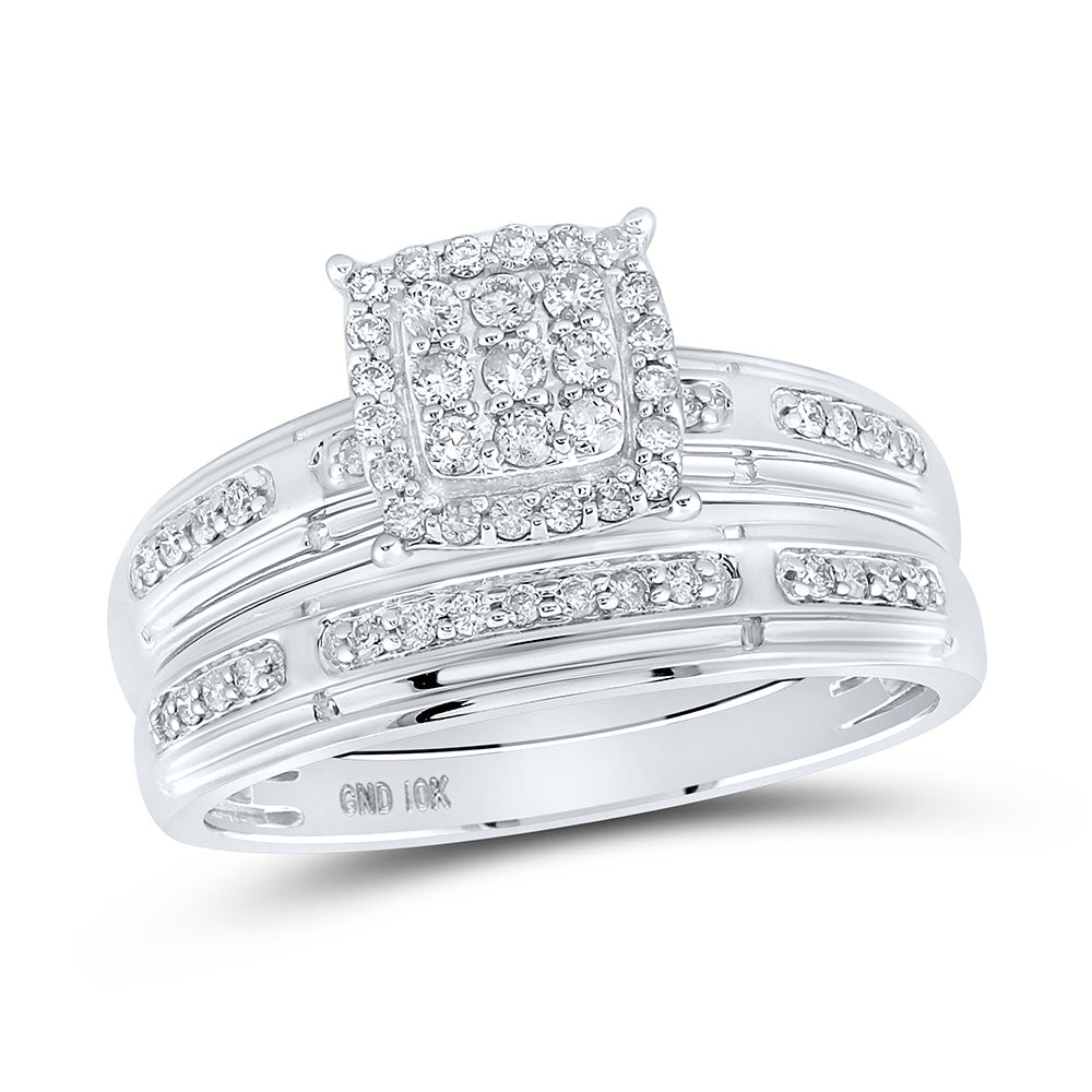 10K White Or Yellow Gold His Hers Round Diamond Cluster Matching Wedding Set , Womens Size: 5-10, Mens Size: 7-13