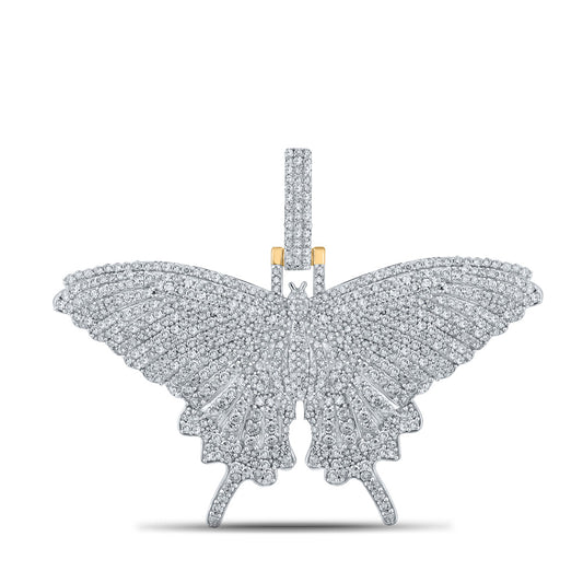 14K Yellow Gold Mens Round Diamond Butterfly Moth Charm Pendant 2-3/4 Cttw, Length: 1.54 In