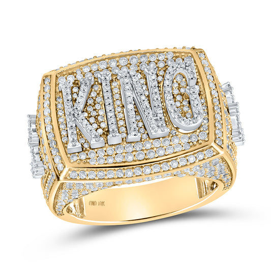 10K Two-tone Gold Mens Round Diamond King Ring 2-3/4 Cttw, Mens Size: 7-13