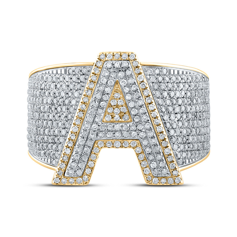 10K Two-tone Gold Mens Round Diamond Initial Letter Ring