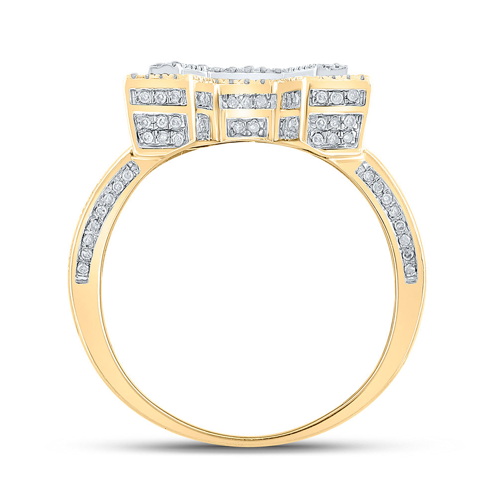 10K Two-tone Gold Mens Round Diamond Initial Letter Ring