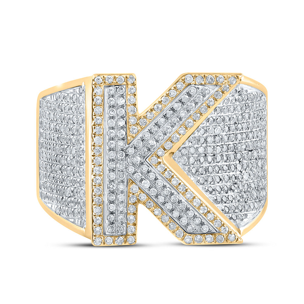 10K Two-tone Gold Mens Round Diamond Initial Letter Ring