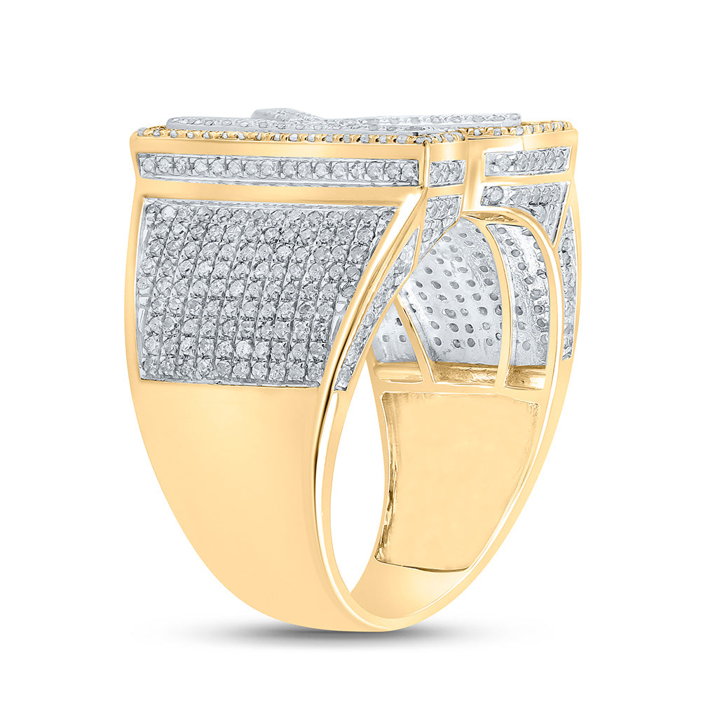 10K Two-tone Gold Mens Round Diamond Initial Letter Ring