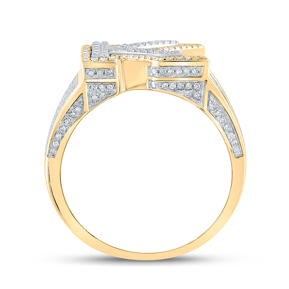 10K Two-tone Gold Mens Round Diamond Initial Letter Ring