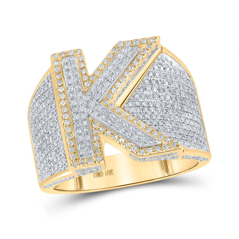 10K Two-tone Gold Mens Round Diamond Initial Letter Ring