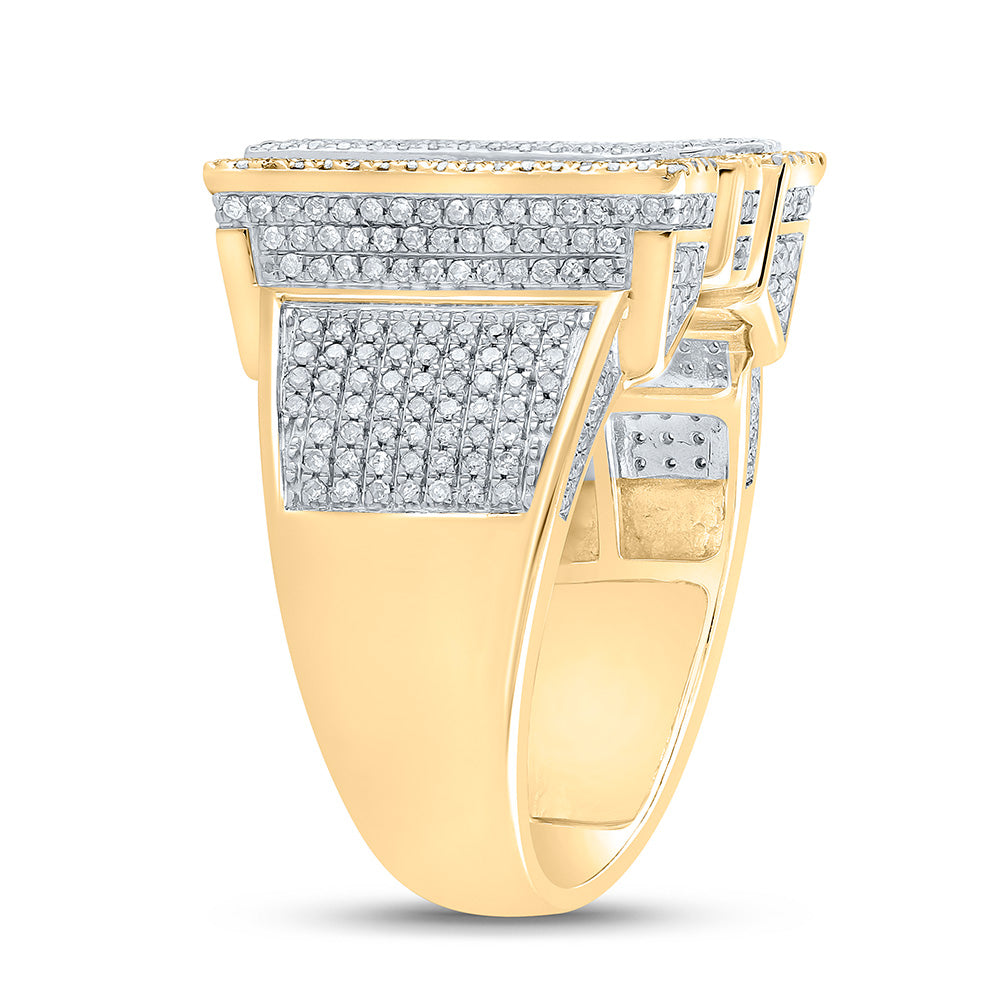 10K Two-tone Gold Mens Round Diamond Initial Letter Ring