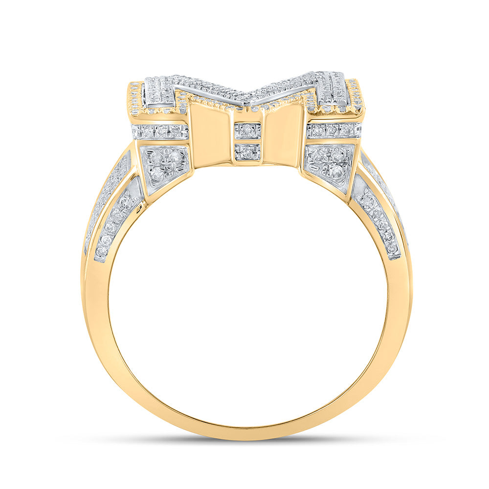 10K Two-tone Gold Mens Round Diamond Initial Letter Ring