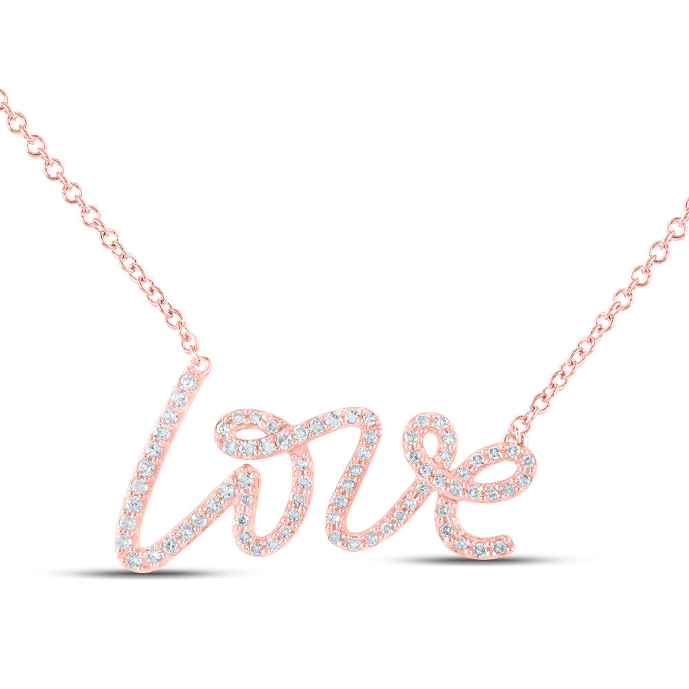 10K Yellow Or White Or Rose Gold Womens Round Diamond Love Fashion Necklace