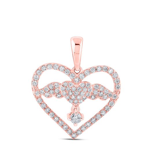10K Rose Gold Womens Round Diamond Angel Heart Pendant 5/8 Cttw