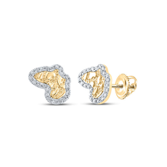 10K Yellow Gold Womens Round Diamond Nugget Fashion Earrings 1/10 Cttw