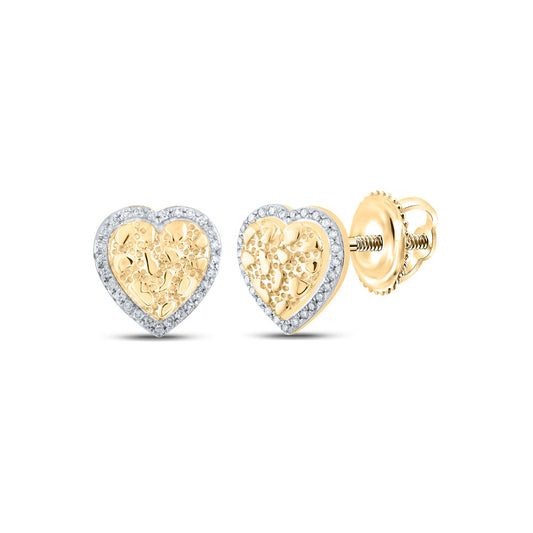 10K Yellow Gold Womens Round Diamond Nugget Heart Earrings 1/10 Cttw, Length: 0.4 In, Width: 0.38 In