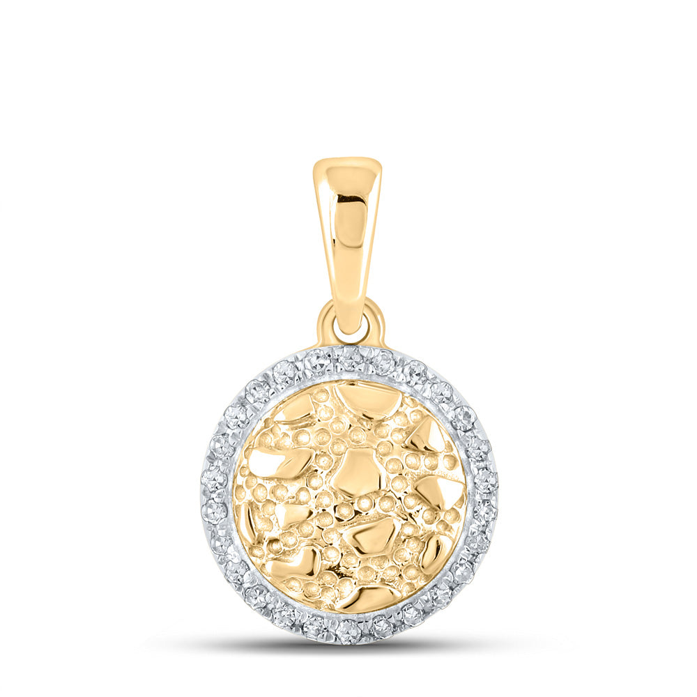 10K Yellow Gold Womens Round Diamond Nugget Circle Pendant 1/20 Cttw