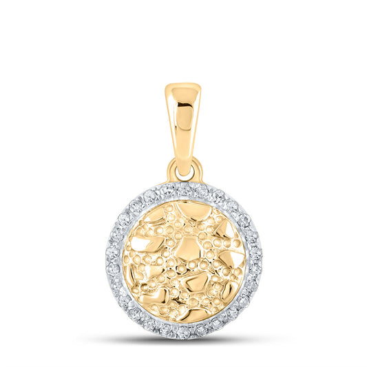 10K Yellow Gold Womens Round Diamond Nugget Circle Pendant 1/20 Cttw