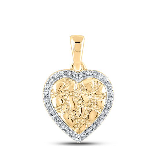 10K Yellow Gold Womens Round Diamond Nugget Heart Pendant 1/12 Cttw, Length: 0.65 In, Width: 0.43 In