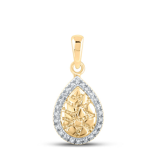 10K Yellow Gold Womens Round Diamond Nugget Teardrop Pendant 1/20 Cttw
