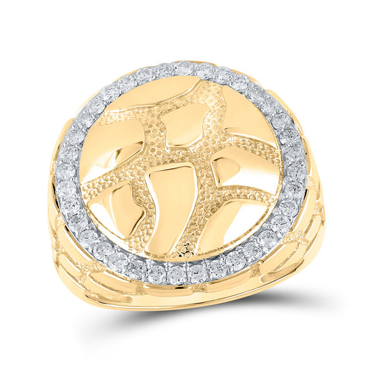 10K Yellow Gold Mens Round Diamond Nugget Circle Ring 3/4 Cttw, Mens Size: 7-13