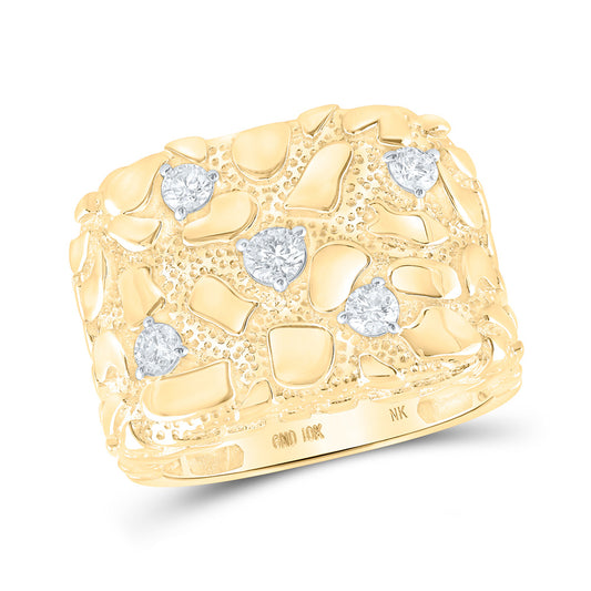 10K Yellow Gold Mens Round Diamond Nugget Ring 5/8 Cttw, Mens Size: 7-13