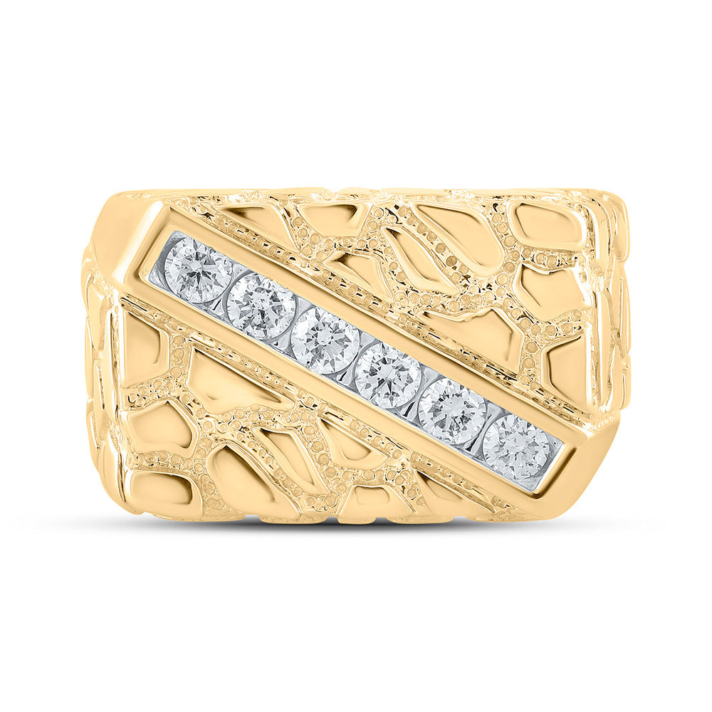 10K Yellow Gold Mens Round Diamond Nugget Fashion Ring 1/2 Cttw, Mens Size: 7-13