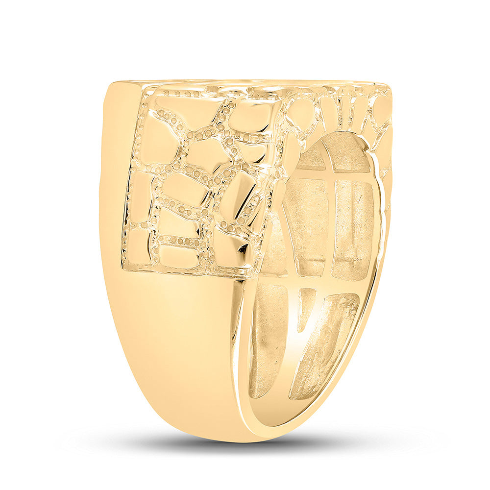 10K Yellow Gold Mens Round Diamond Nugget Fashion Ring 1/2 Cttw, Mens Size: 7-13