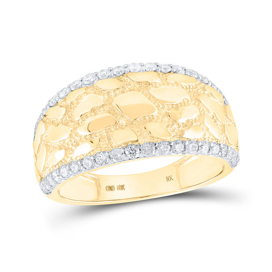 10K Yellow Gold Mens Round Diamond Nugget Band Ring 3/4 Cttw, Mens Size: 7-13