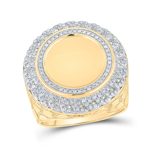 10K Yellow Gold Mens Round Diamond Nugget Memory Circle Ring 5/8 Cttw, Mens Size: 7-13