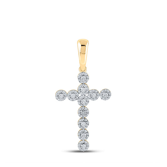 10K Yellow Gold Mens Round Diamond Cross Charm Pendant 3/4 Cttw