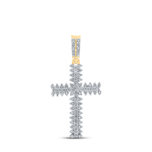 10K Yellow Gold Mens Round Diamond Cross Charm Pendant 2-3/8 Cttw